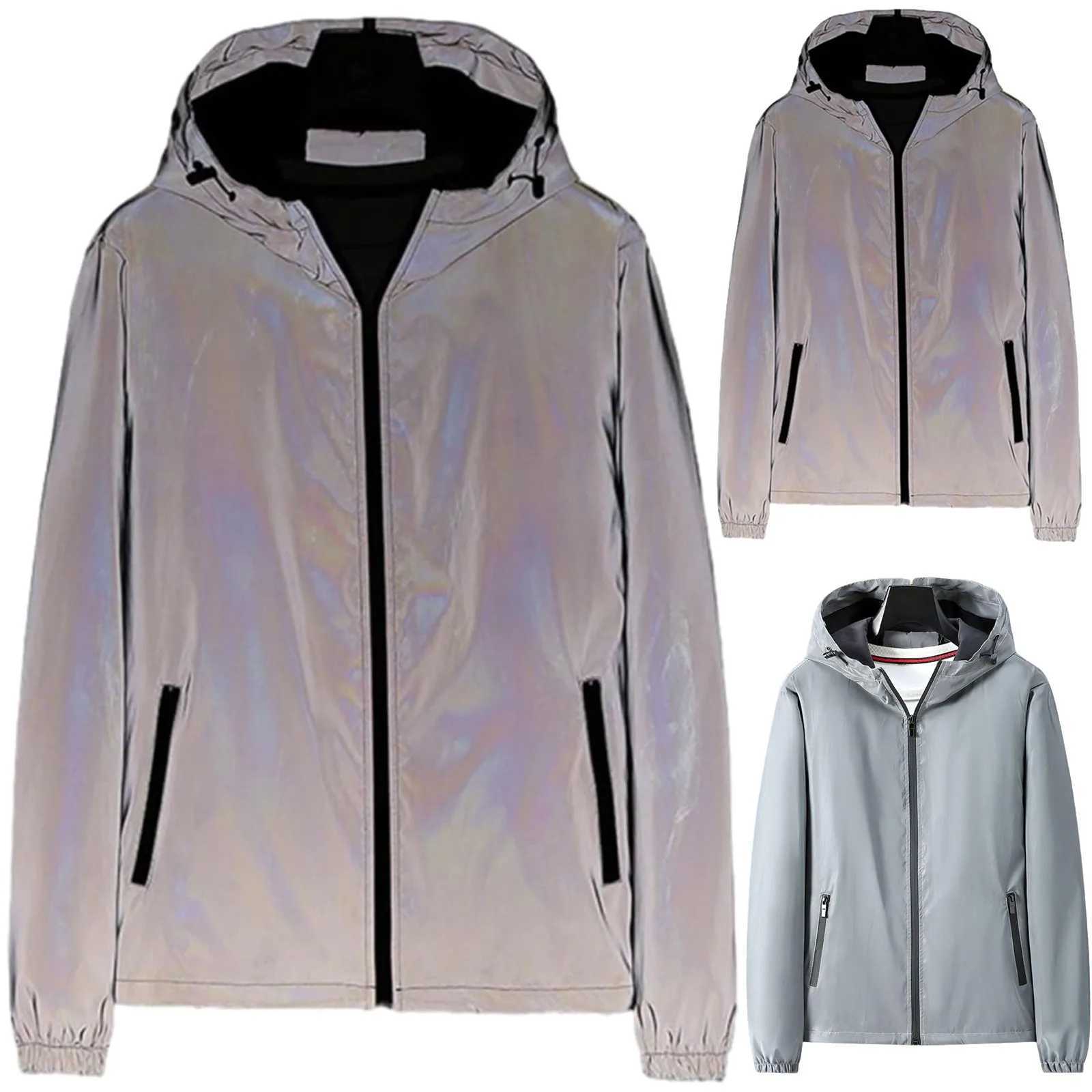 Men Summer Outdoor Reflective Jackets Thin Lightweight Loose Large-Size Sun-Protective Clothing Waterproof Windbreaker Jackets W250809