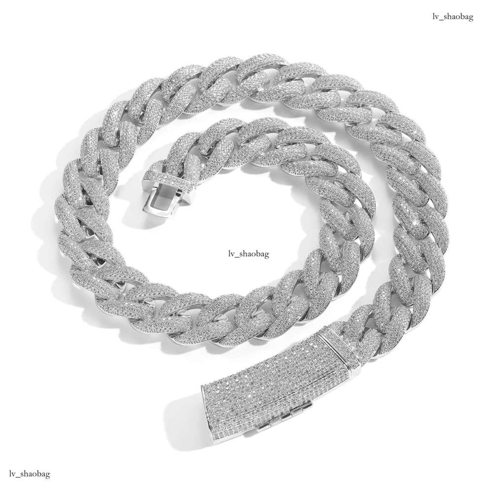 Hip Hop Necklace 20mm Long Clasp Four Row Cubic Moissanite chain Cuban Chain Personality Men's Trendy Fashion Versatile