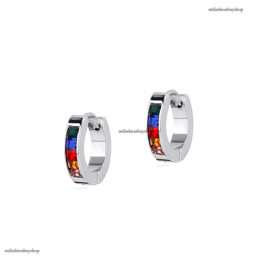 Sterling Silver Square Colorful Zircon Unisex Trendy Stud Earrings Versatile Non-Fading Clips Ear Jewelry