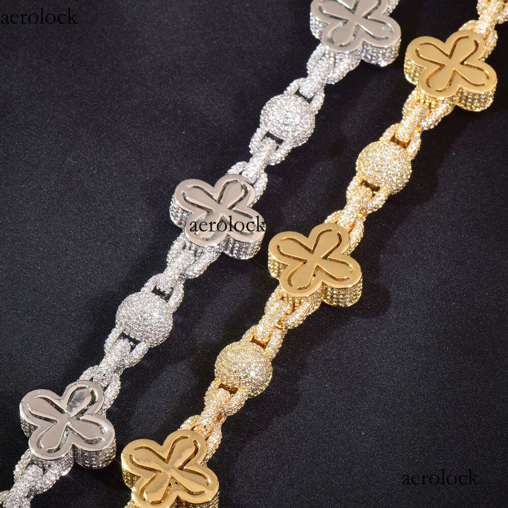 Hip Hop Full Moissanite chain Bubble Personality Four-Leaf Clover Jewelry High-End Men's Necklace