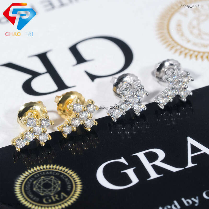 ICED OUT Hip Hop Sier Moissanite Cross Hiphop Trendy Full Dia Electroplated Earrings