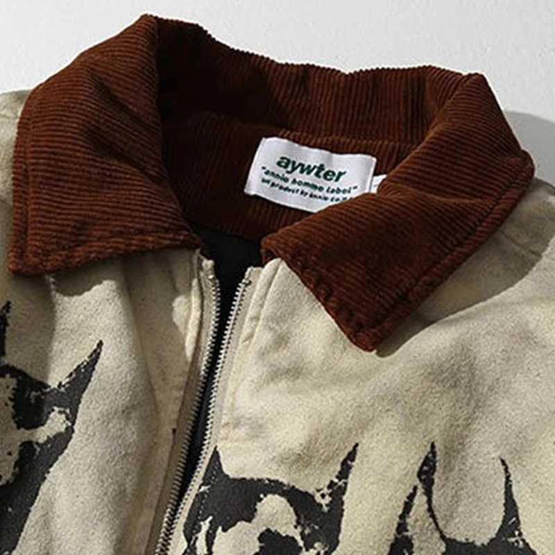 Korean Lapel Zipper Varsity Jacket Niche Printed Overcoat Men Women American Style 2024 New Fashion Unisex Retro Cityboy Jackets W250809