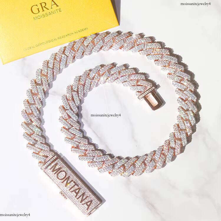 Fashion Design 2Rows Moissanite Dia Sier Cuban Link Necklace/bracelet Chain for Rapper Hiphop Jewelry