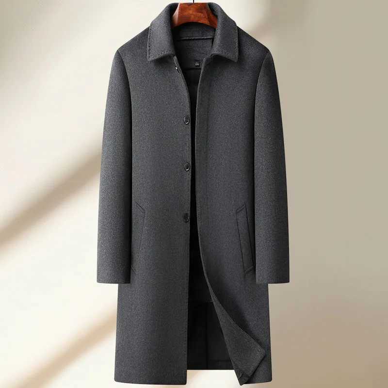 High Quality Mens Long-Length Duck Down Liner Woolen Coat Business Casual Windbreaker Puffer Jacket Solid 50% Wool Top OvercoatXJ250809