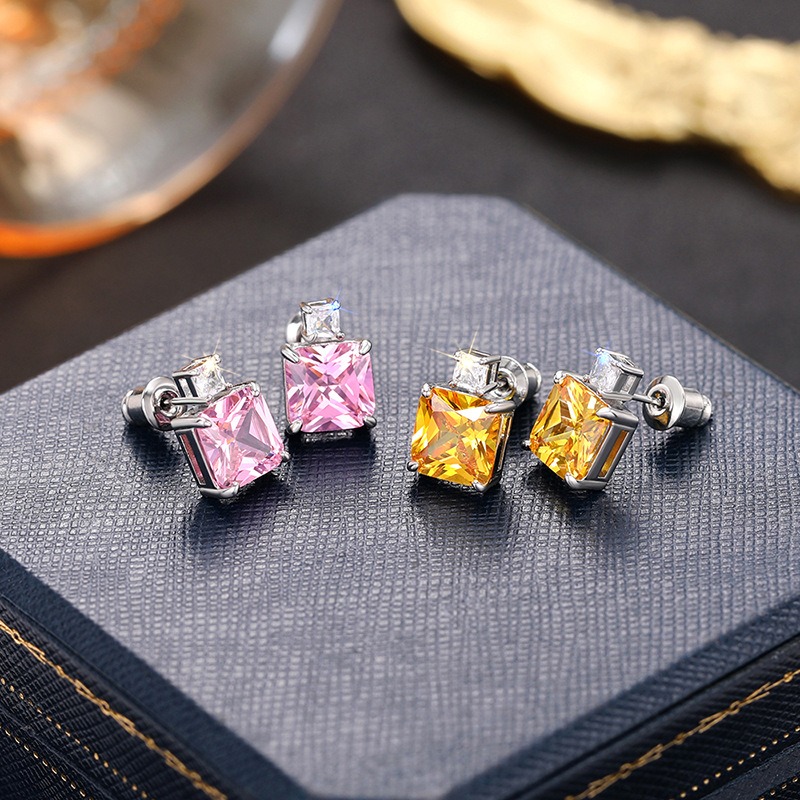 Square Perfume Bottle CZ Diamond Necklace Earrings Charm Designer Jewelry Set Sterling Silver Love Heart Pendant Necklaces for Woman Birthday Gift Fin