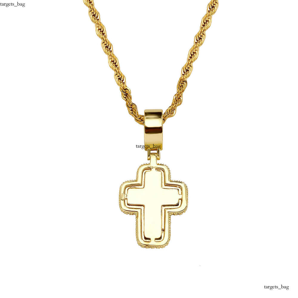 Hip Hop Fashion T Square Moissanite chain Pink Cross Necklace Personality Street Trend Jewelry