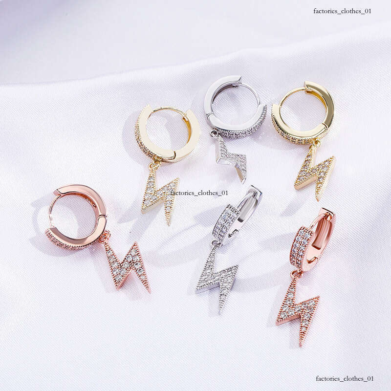 Ins Lighing Full Zircon Hip Hop Simple Gold Plated Women's Earrings