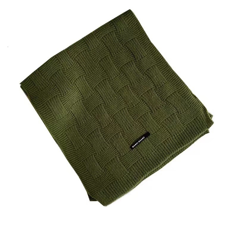 2025 New Designer High end Scarf Solid Color Dark Green Multi functional Small Grid Knitted Scarf Women's Winter Red Grid Warm Neck Scarf