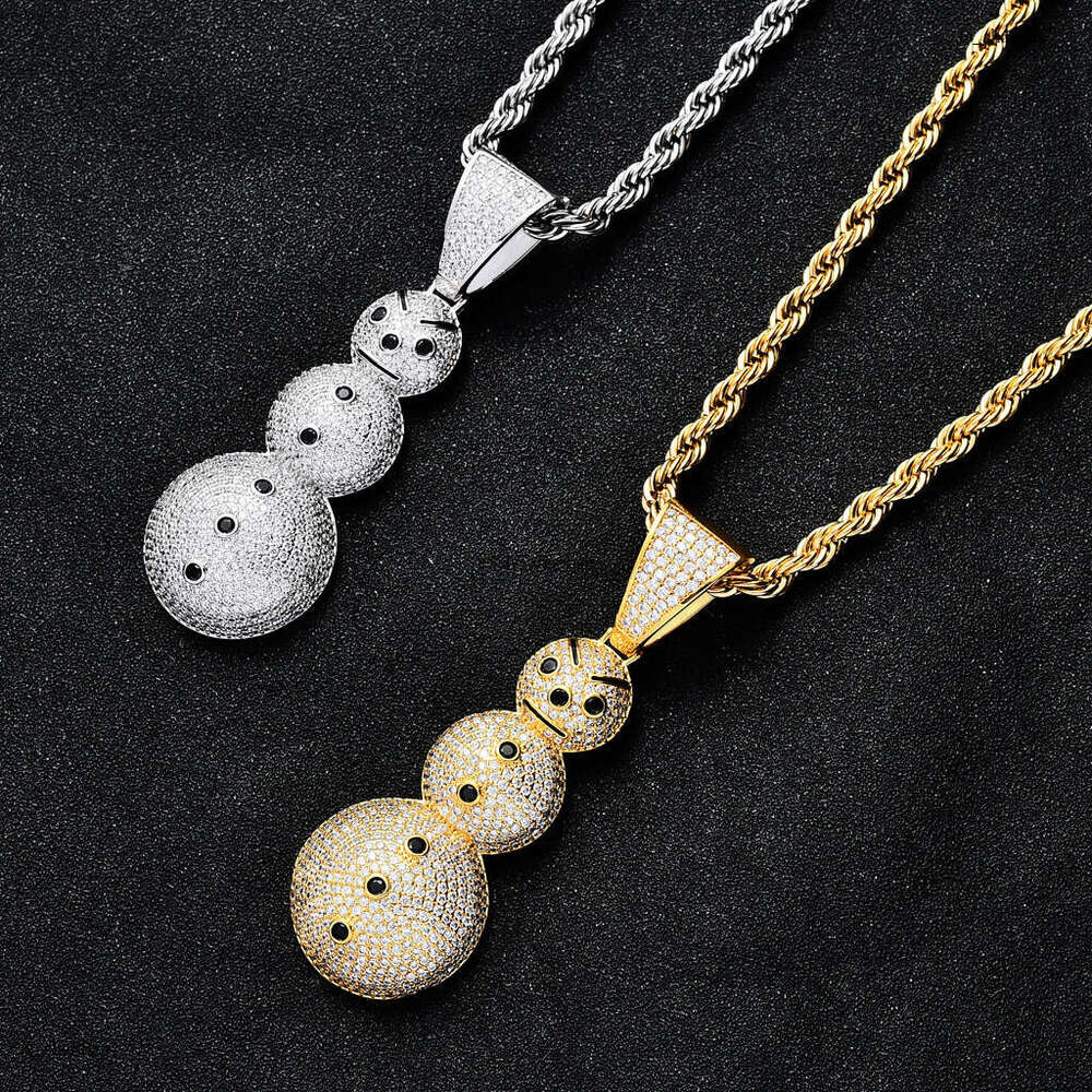 Necklace Men Snowman Pendant Sterling Silver Micro Inlaid Moissanite chain Personality Creative Hip Hop Men's Jewelry
