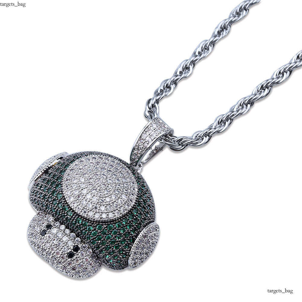 Mushroom Head Cute Cartoon Pendant Inlaid with Colorful Full Moissanite chain Couple Necklace for Men and Women Accessories