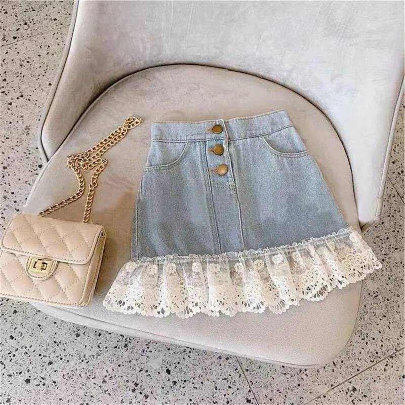 2025 New Summer Children's Baby Girls' Cowboy Skirt Cotton Lace Bottom Children's Girls' Skirt Korean Sweet Preschool Girls' 