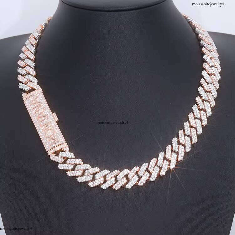 Fine Jewelry Gift 12mm Wide Plated Gold Two Tone 2rows Moissanite with Custom Letter Lock S Cuban Link Chain