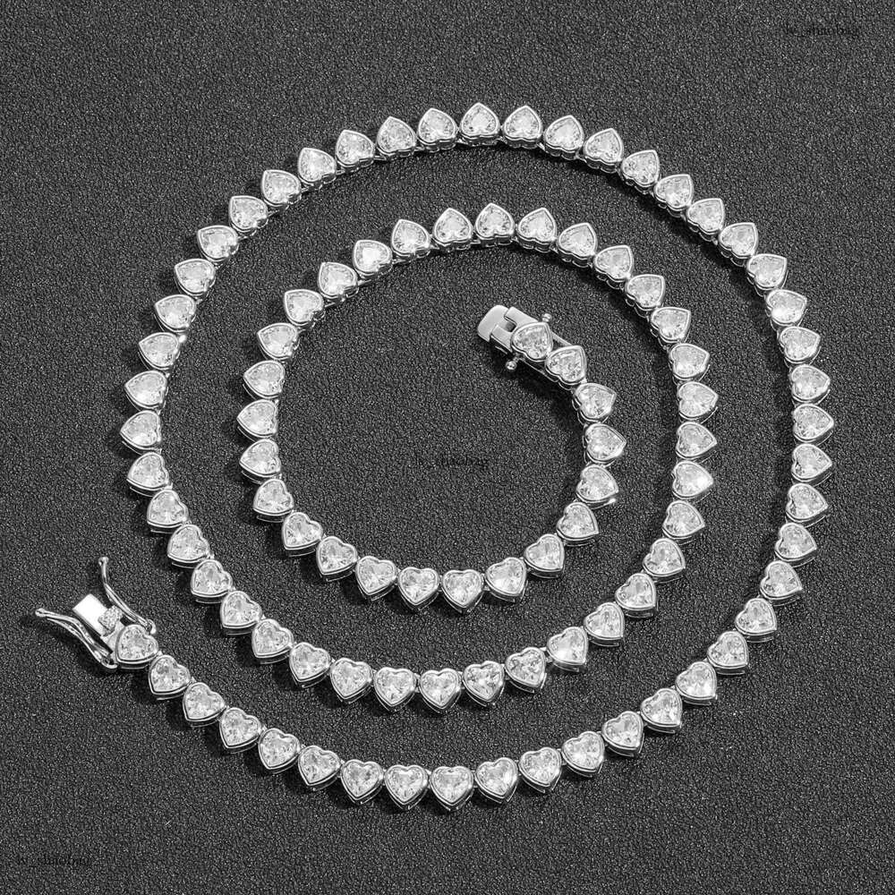 4mm Heart-Shaped Tennis Chain Love Couple Style Layered Simple Trendy Necklace Hip Hop