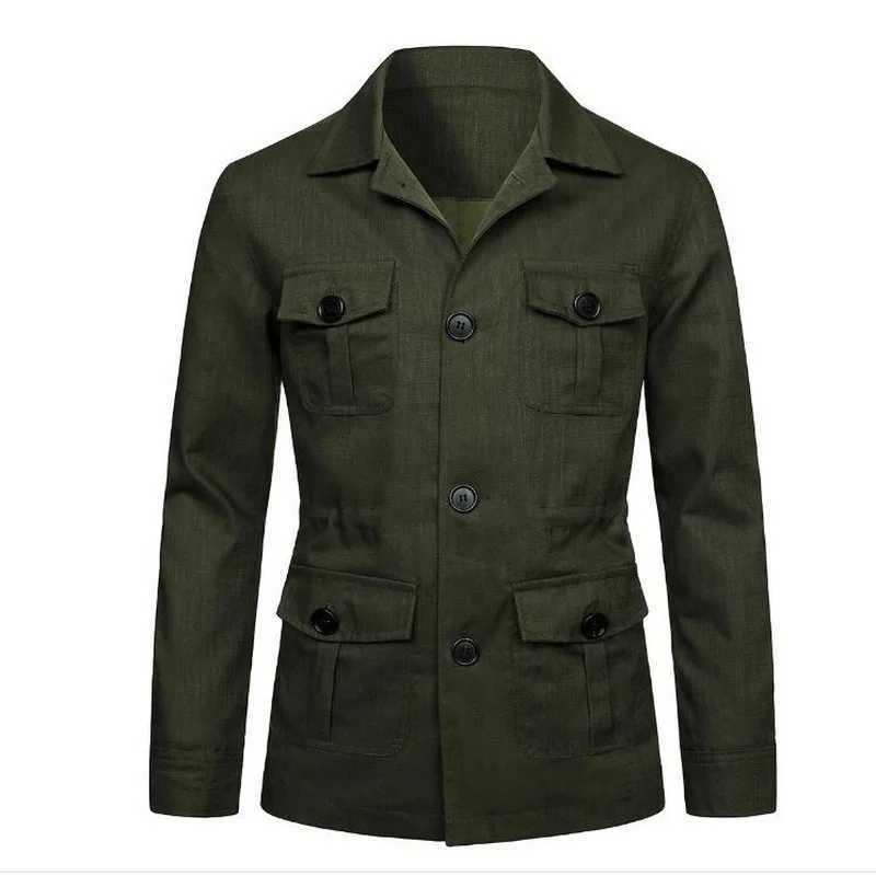 100% Cotton Linen Cargo Jackets Men Multi Pockets Outdoor Jacket Safari Jacket Streetwear Work Outwear 4 Colors Size M-5XL W250809