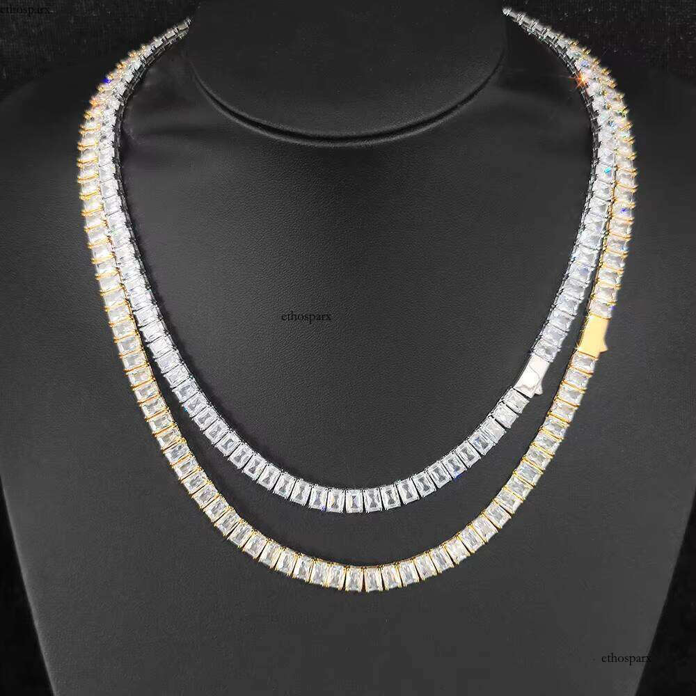 Women's Gold Plated Brass Chain Necklace 6mm Rectangular Zircon Hip Hop Fine Jewelry Tennis Chains Necklaces