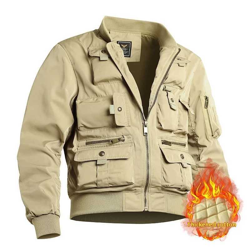 Multi Pocket Autumn and Winter Mens Trench Coat New Solid Color Loose Outdoor Fishing Overalls Mens Waterproof Sports Jacket W250809