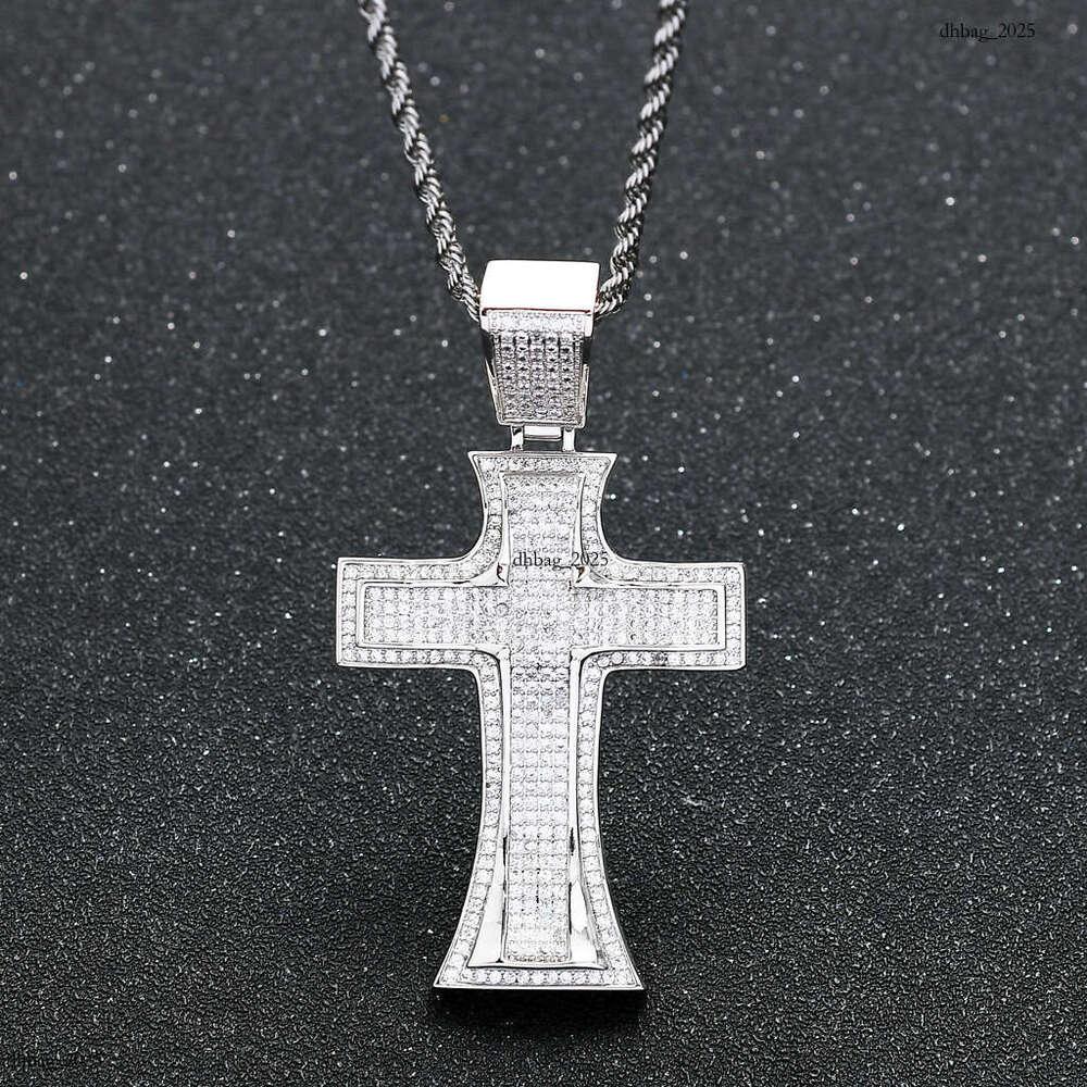 Necklace Large Pendant Micro Paved Moissanite chain Cross Religious Hip-Hop Accessories