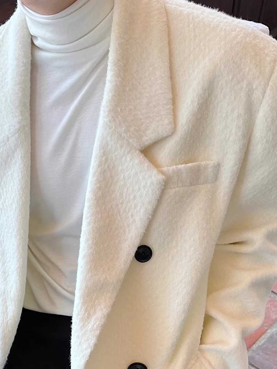 Autumn and Winter Long Warm Woolen Blend Coat Men Double Breasted Korean Style Wool Blends Overcoat Clothing 2025 Q107 XJ250809