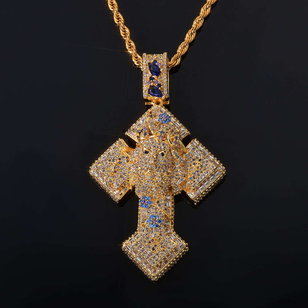 Colorful Head Cross Pendant Full Dia Hip-Hop Jewelry Creative Men's Necklace