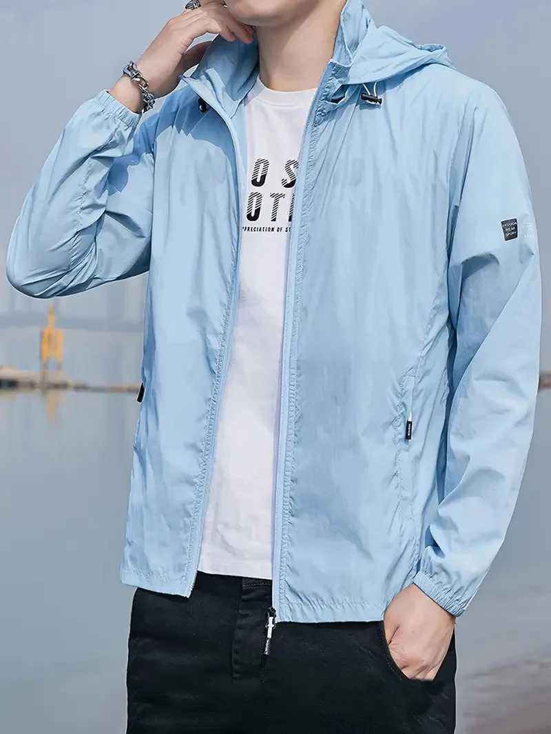 Mens Lightweight Breathable Sun Protection Jacket - Long Sleeve Hooded Outdoor Jacket for Running and Hiking Summer Casual Wear W250809