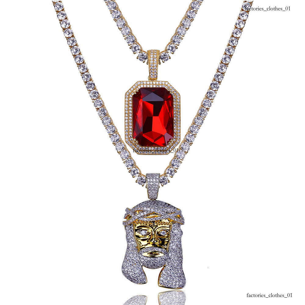 New Micro-Inlaid Pendant Avatar and Red Hip-Hop Necklace Set