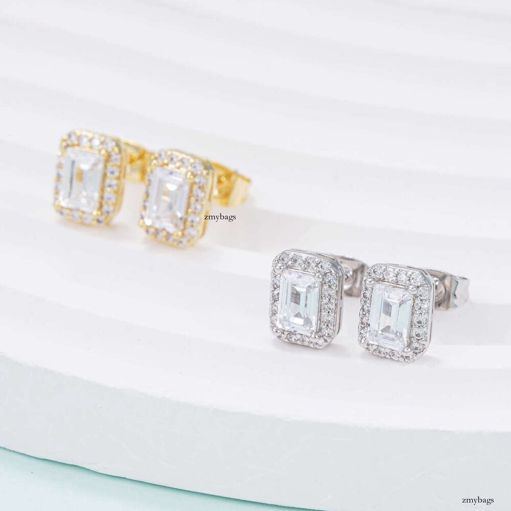 ICED OUT New Sier Inlaid Moissanite Classic Square Stud Earrings