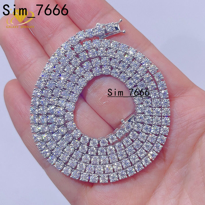 Most Popular Hiphop Silver 925 14k 18k Gold Plated Moissanite Diamond Necklace 2mm to 6mm Wide Iced Out Tennis Chain Moissanite