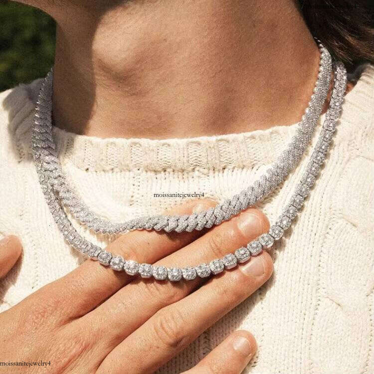 Fashion Design 10mm Wide 2Rows Moissanite Dia Sier Cuban Link Necklace/bracelet Chain for Rapper Hiphop Jewelry