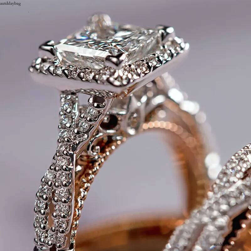 2025 Top Sell 3PCS Wedding Rings Vintage Jewelry Sterling Sier Rose Gold Fill Princess Cut White 5A Cubic Zircon CZ Dia Party Women Bride Couple Ring 