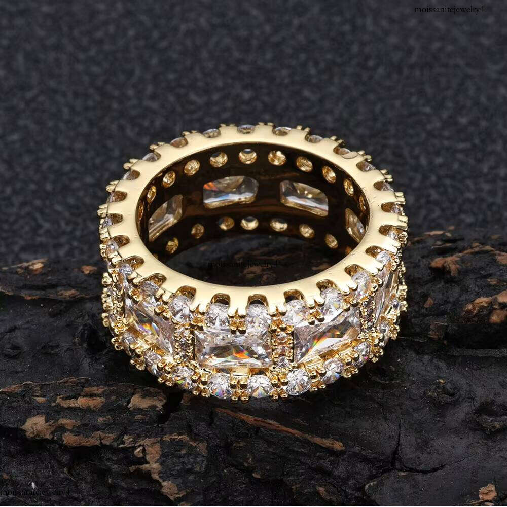 NUOYA Hip Hop Fashion Shiny Baguette Dia Jewelry Gold Plated Brass Prong Setting CZ Stone Ring for Women Gift