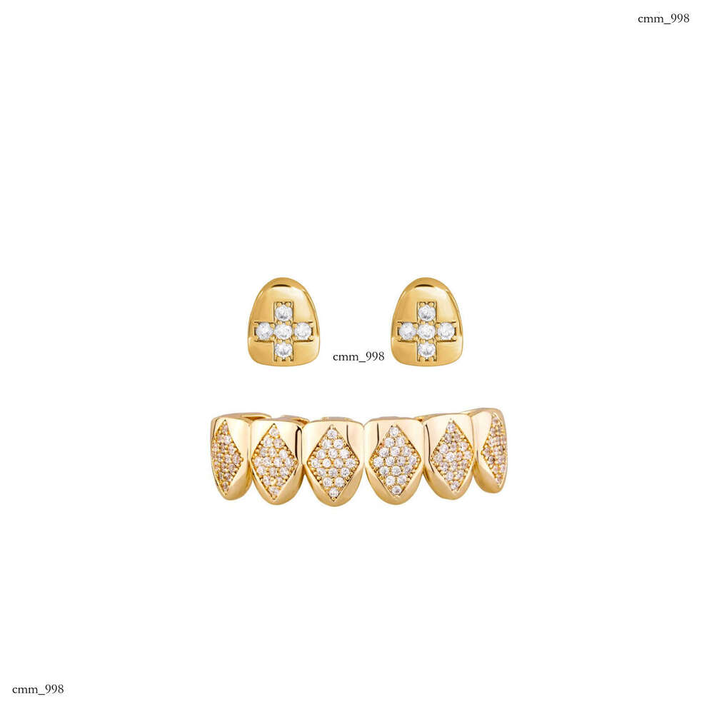 DIY Set Full Dia Sterling Silver Inlaid Zircon Hip Hop Gold Teeth Grillz