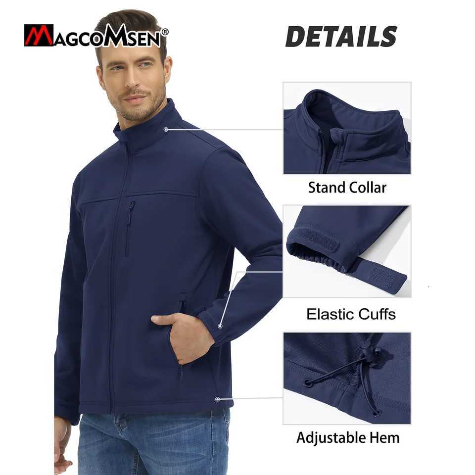 Magcomsen Mens Fleece Softshell Jackets Waterproof Full Zip Winter Working Jacket Outdoor Trekking Hiking Jacket Windbreaker W250809