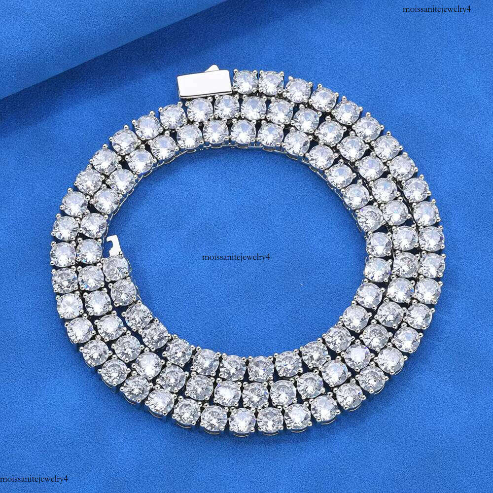 NUOYA Moissanite Necklace Sier Iced Out Round Cut Pass Dia Tester Tennis Chain Women's Fine Jewelry Gift