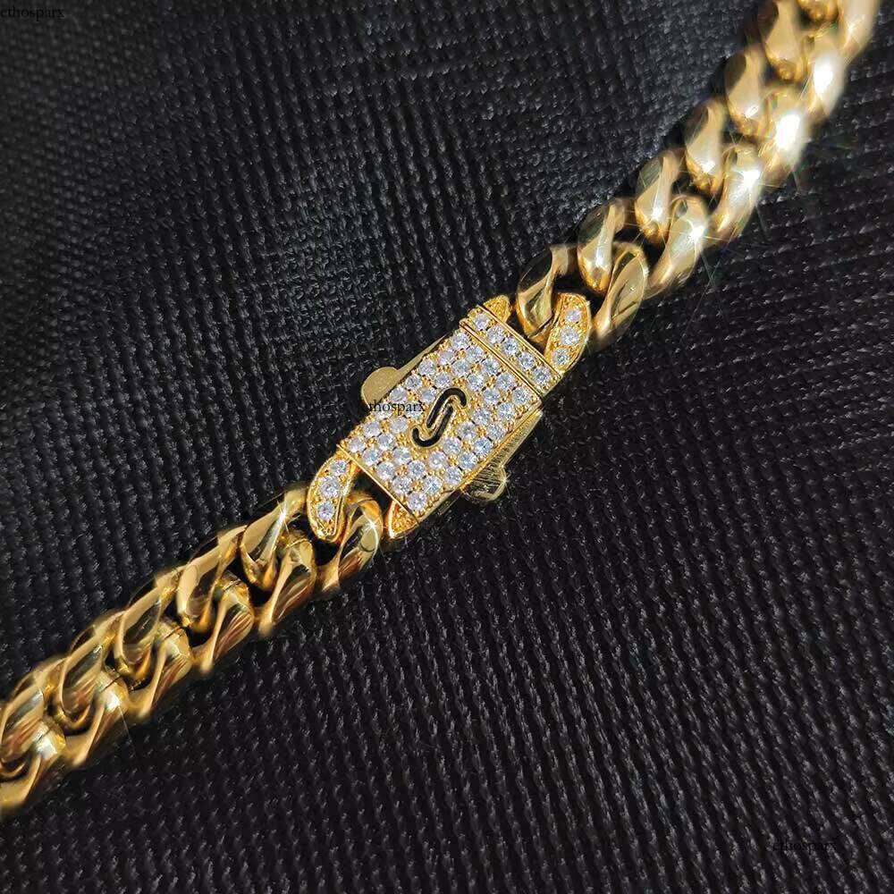NUOYA Gold Plated Miami Link Hip Hop Custom Dia Clasp Stainless Steel Cuban Chain Necklace