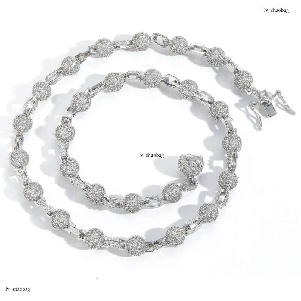 Necklace 8mm Round Bead Personality Trendy Unisex Clavicle Chain Street Full Moissanite chain Hip Hop Accessories