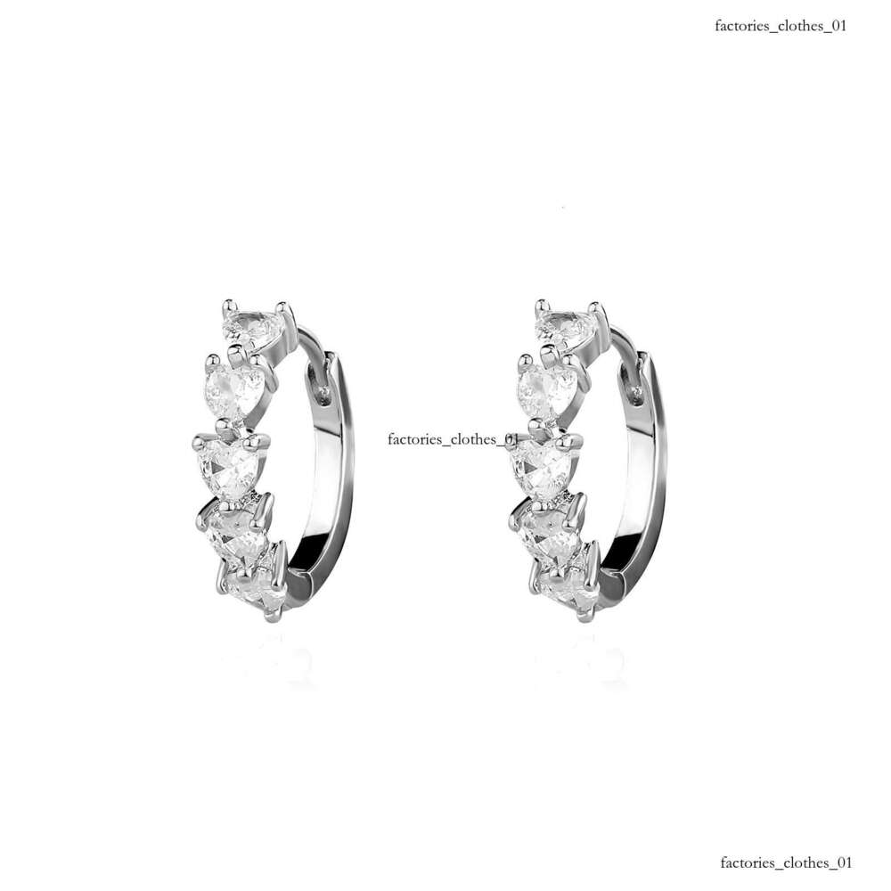 Heart-shaped Hoop Sterling Silver Zircon Bling Unisex Personality Fashion Hip-hop Earrings