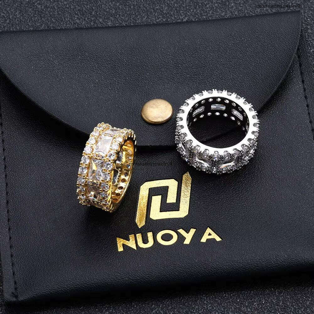 NUOYA Hip Hop Fashion Shiny Baguette Dia Jewelry Gold Plated Brass Prong Setting CZ Stone Ring for Women Gift