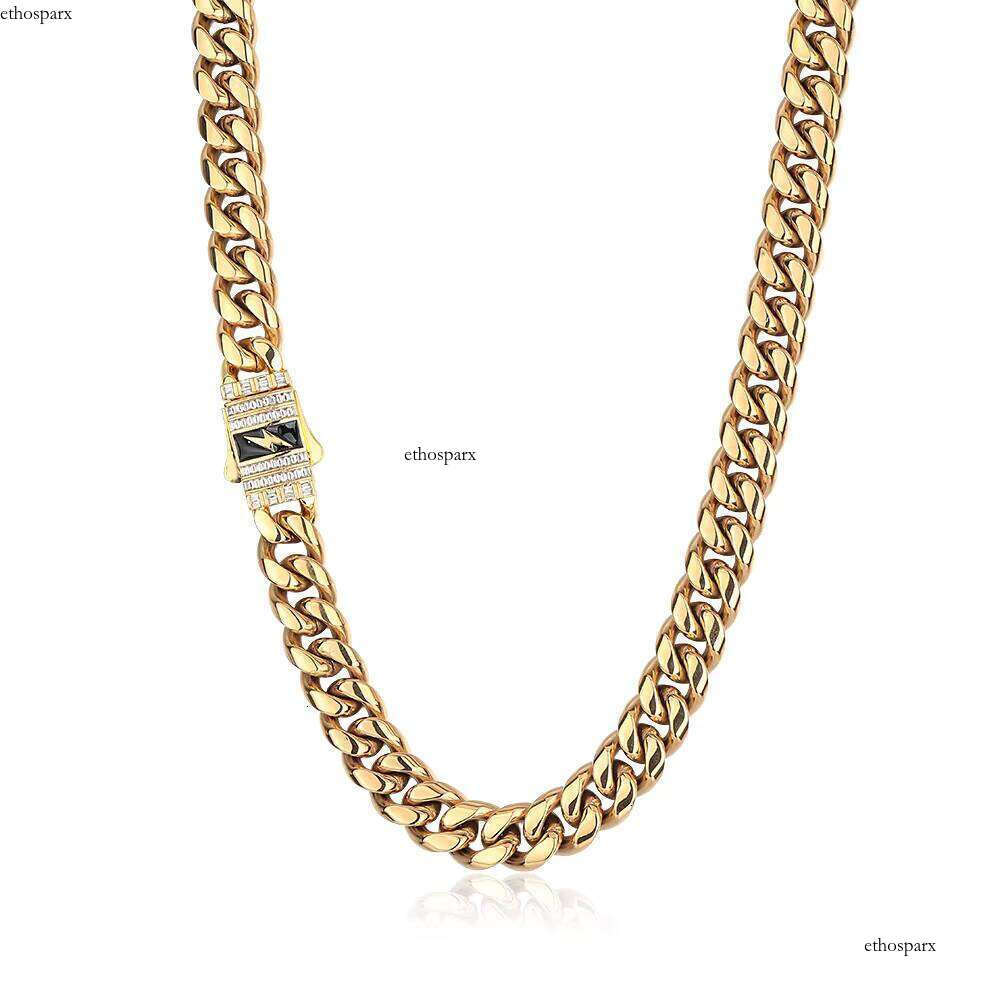 NUOYA Fashion Necklace Gold Plated Link Baguette Dia Clasp Custom Lighing Stainless Steel Cuban Chain