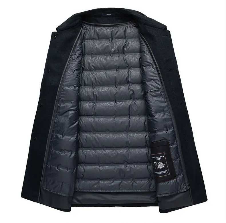YR Best. Gift from husband. Luxury cashmere coat. Winter warm wool long coat. 85% Down liner. Mens Business casual jacketXJ250809
