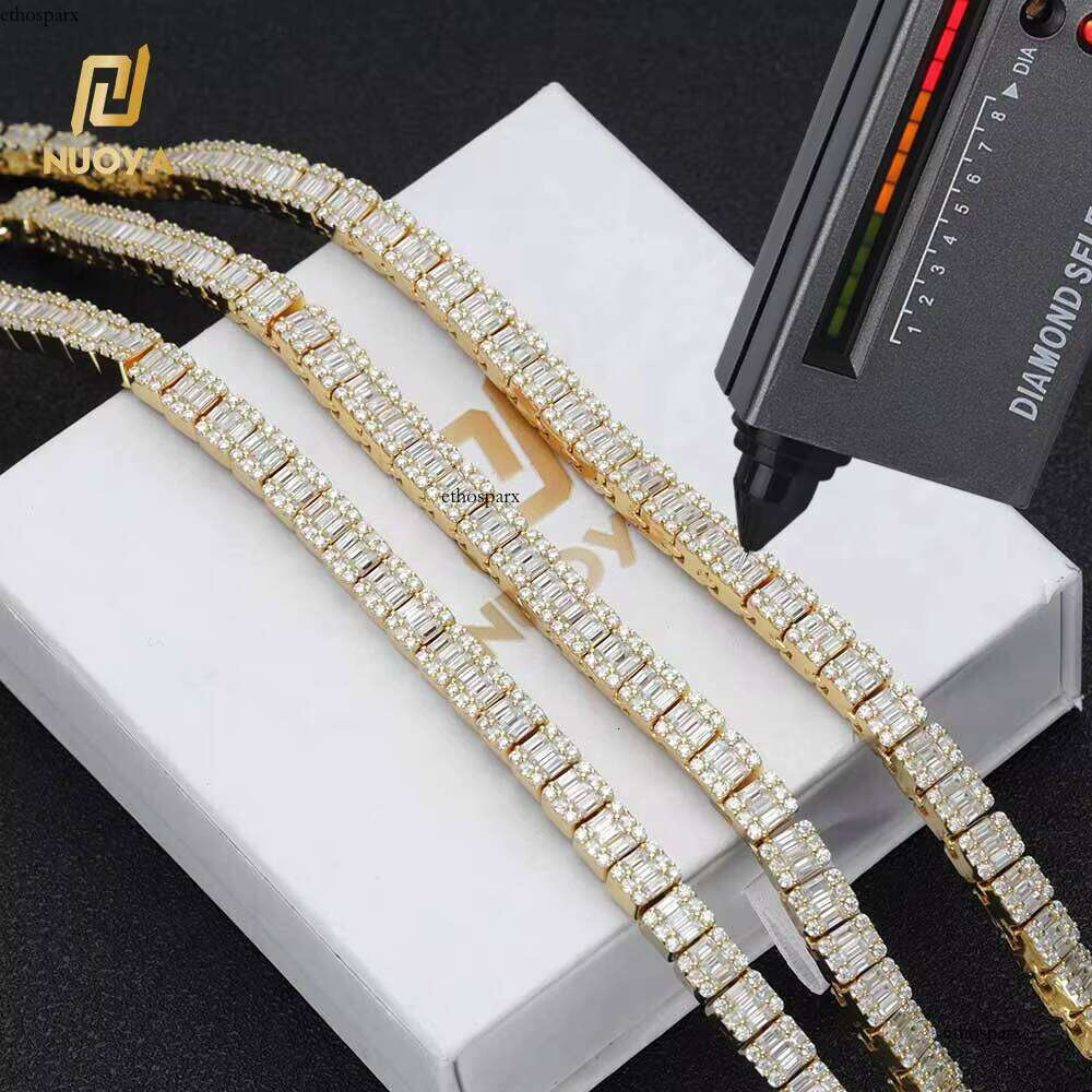 NUOYA Sier Jewelry 7mm Square Dia Clustered Women'S Baguette Moissanite Cluster Tennis Chain Necklace