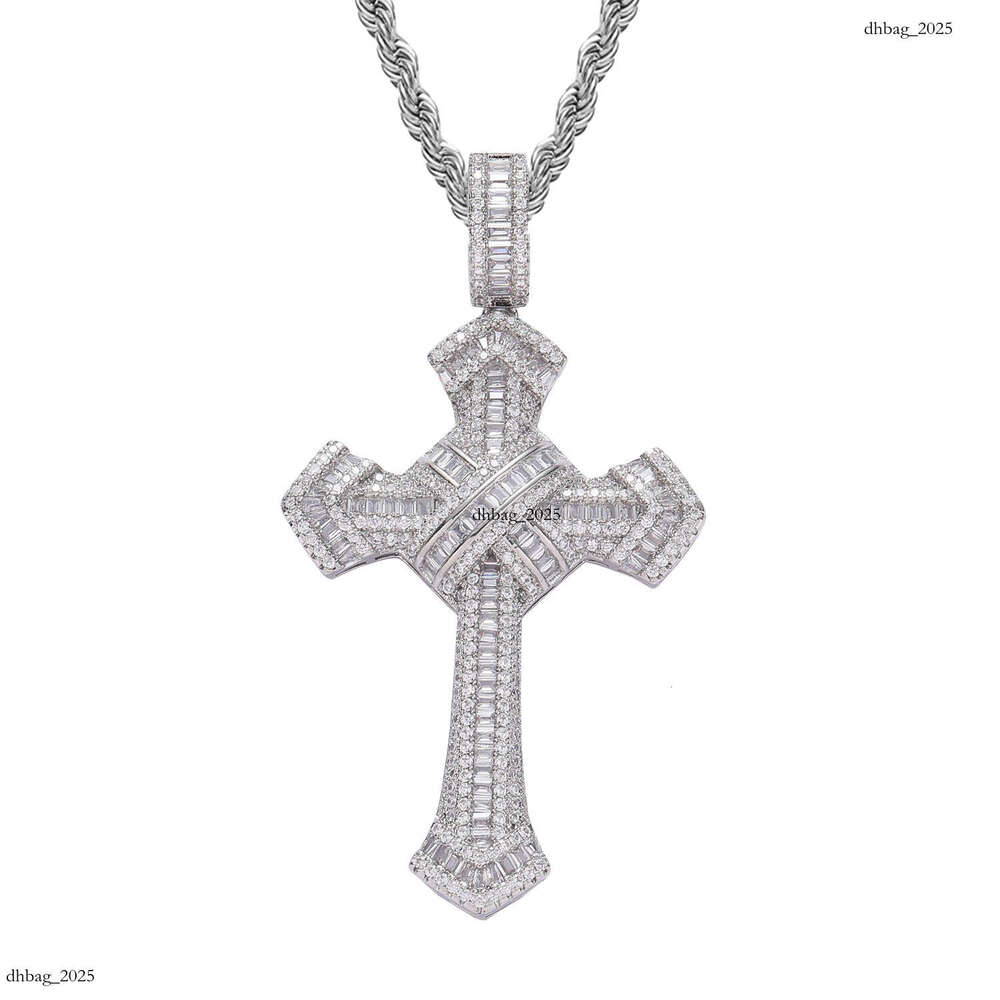 Cross Pendant Cubic Moissanite chain Personality Men's Hip Hop Necklace Sterling Silver Reversible Chain