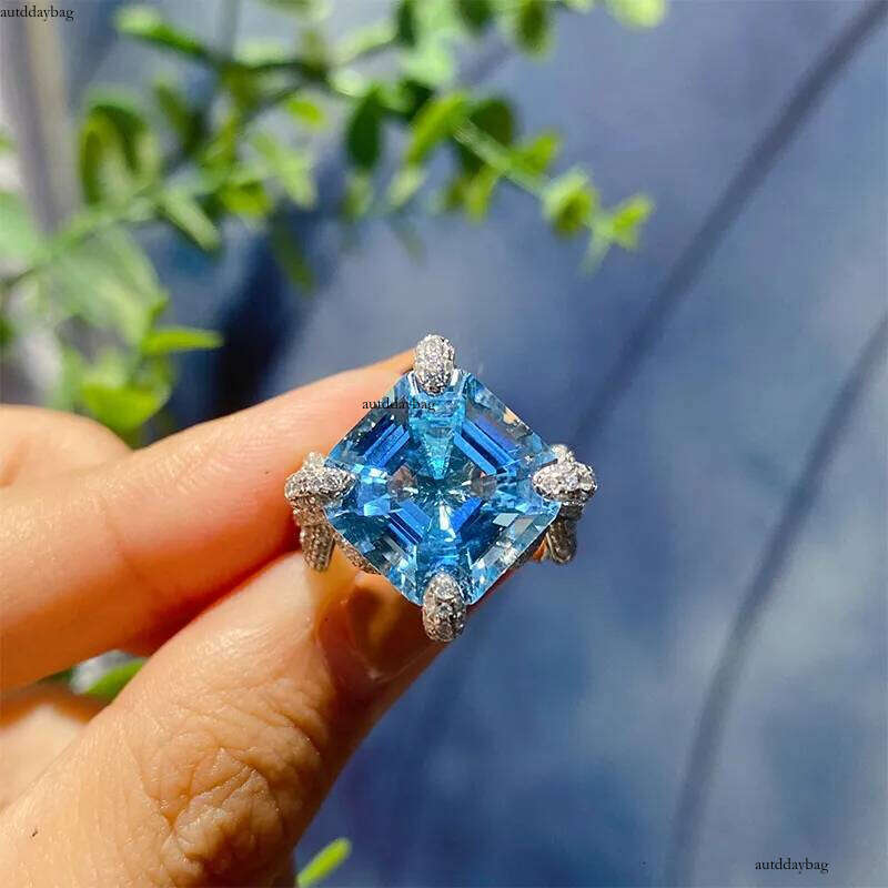 Choucong Brand Vintage Square Lab Aquamarine Promise ring Sterling sier Party Engagement Wedding Band Rings for women Bridal Fine Jewelry For Lover Gi