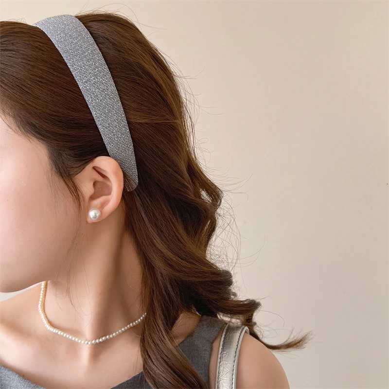 Shiny Glitter Fabric Band Wide Cross Flat Haiands Daily Heaear Sweet Simple Bands Wen Hair Accessories Y250809