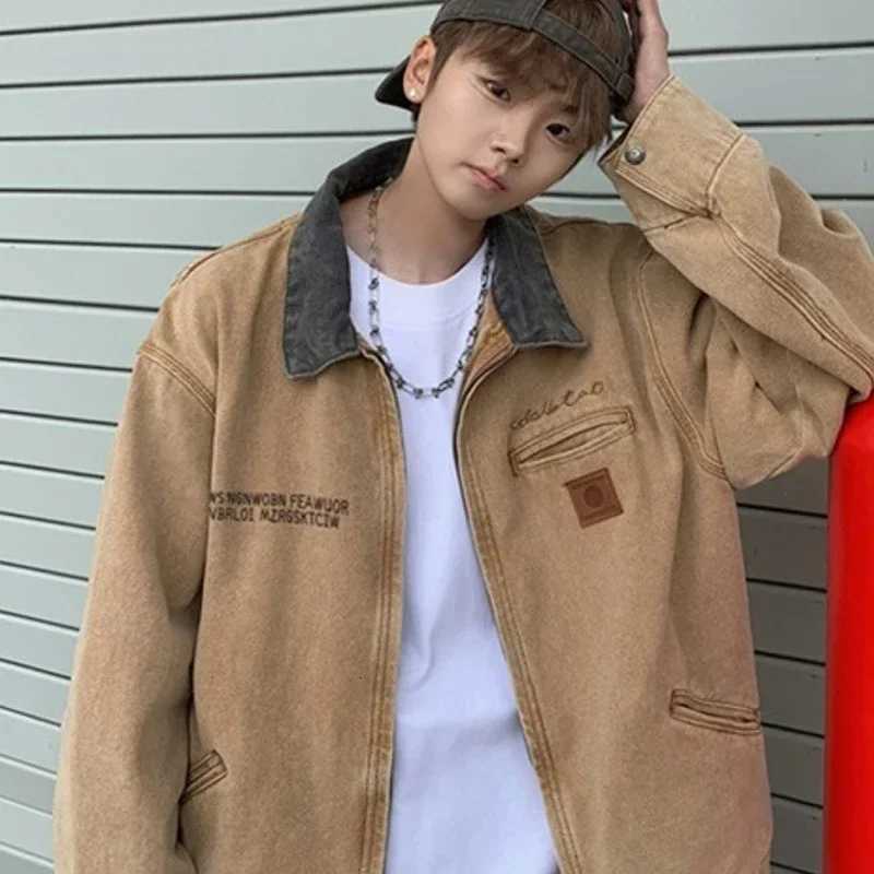 American Retro Vintage Denim Jacket for Men Women Spring Autumn Trend Letter Loose Jeans Coat Casual Handsome Workwear Jacket W250809