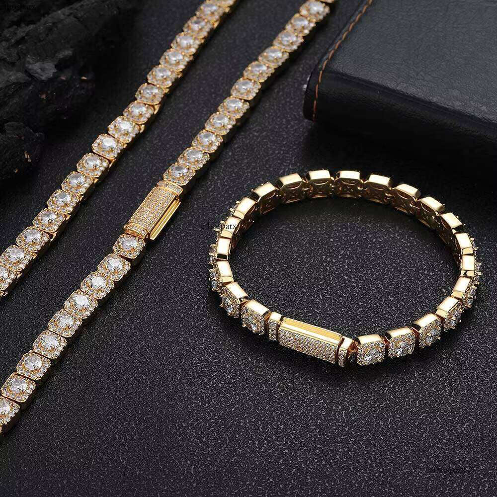 NUOYA Hip Hop Jewelry Gold Plated Iced Out Bracelet Unisex Shiny Cubic Zircon Clustered Tennis Chain for Gifts