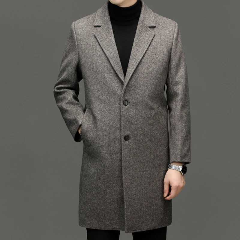 Fall Winter Men Sheep Wool Overcoat Gray Coffee Beige Notched Collar Design Cashmere Coat Male Business Casual Outerwear Office XJ250809