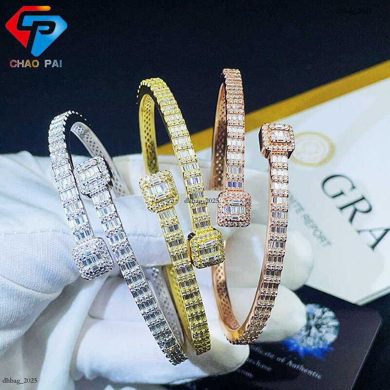 New Gold-Plated Moissanite Bracelet 4mm Sier Hip-Hop Unisex Jewelry Accessory 111