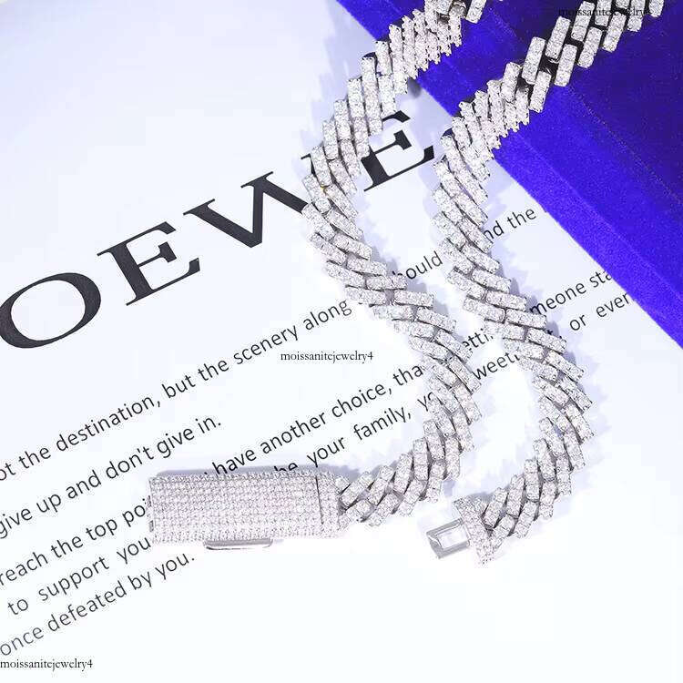 Wholesale 10mm Single Rows Fine Hip Hop Jewelry Sier Iced Out Vvs Moissanite Pass Dia Tester Cuban Link Chain