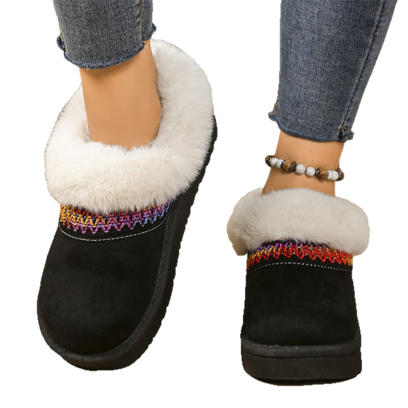 Designer shoes free shipping new Outdoor trainer winter plush platform embroidery snow boots for women's keep warm short boots black white