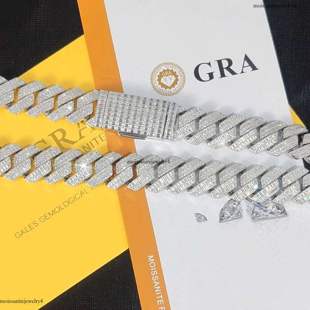 20mm Hip Hop Jewelry Sier Link Chain Bracelet Iced Out Moissanite Passes Dia Test Custom Charm Cuban Bracelets